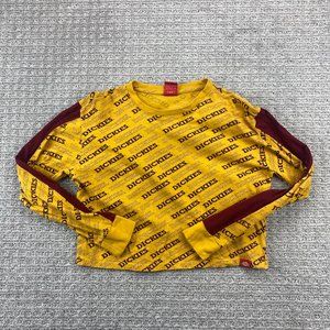 Dickies Cropped Shirt Women Medium M Yellow Crop Top Long Sleeve All Over Print